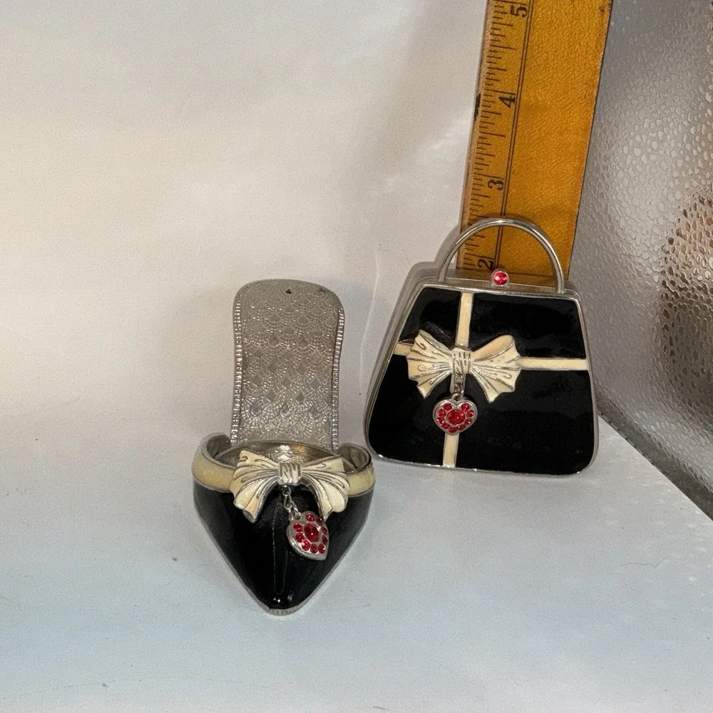 Party Lite Audrey Set Of Shoe And Purse With Mirror Tea Light Holder